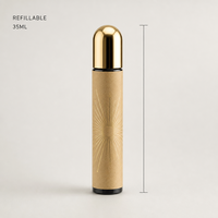Flacon de parfum vide en gros 35 ml en verre cylindrique mince avec pulvérisateur argenté rechargeable, emballage personnalisé avec logo et boîte de présentation