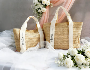 Grand sac fourre-tout de plage en paille tressée, sac à bandoulière léger et grande capacité pour les vacances d'été, sac à bandoulière en paille pour femme - Product Image 1