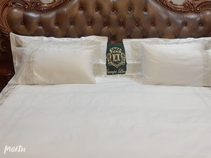 Juego de Ropa de Cama Deeda de Lujo, 100% Algodón Satén <span class=keywords><strong>Blanco</strong></span>, Bordado de 5 Estrellas, 4 Piezas, Tamaño Queen, para Hogar u Hotel - Product Image 4