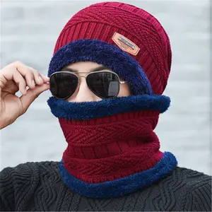 Chapeau hommes tricot hiver chaud laine ensemble chapeau foulard extérieur cache-oreilles Cyclisme camping en plein air pour garder au chaud et au froid R0780-1