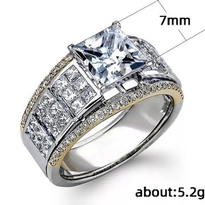 Bague de fiançailles en or blanc pour femme F286, diamant taille princesse, diamant naturel couleur D, pierres latérales - Product Image 3