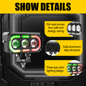Nouveau design, phares avant de remplacement à LED 30W à 3 lentilles, blanc/jaune avec anneau RGB pour motos, voitures, VTT, feux de brouillard - Product Image 3