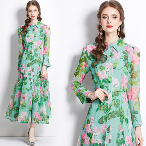 Abiti Casual con Collo Alto per Donne e Ragazze 10-14 Anni, <span class=keywords><strong>Vestito</strong></span> <span class=keywords><strong>Verde</strong></span> Casual a Maniche Lunghe con Collo Tondo e Motivi Floreali, Abbigliamento Maxi - Product Image 4