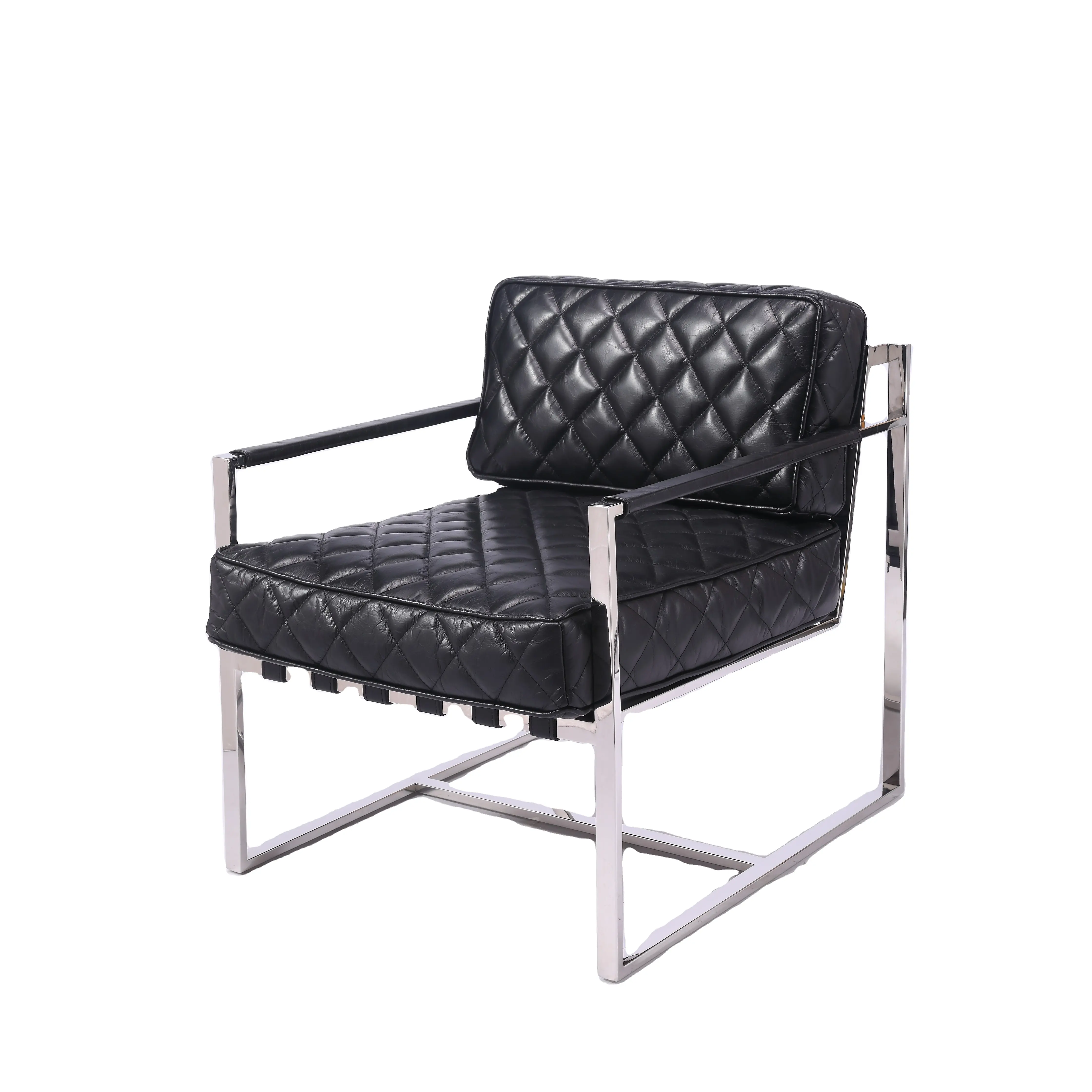 Silla de sofá individual de diseño moderno en cuero Retro negro antiguo silla individual informal para sala de estar balcón dormitorio uso al aire libre