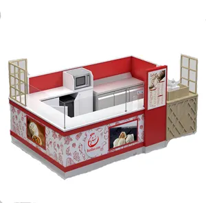 Kiosque de nourriture de centre commercial de chignon rouge moderne Matériau de contreplaqué Traitement laminé imperméable et ignifuge facile à nettoyer