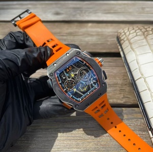 Montre mécanique classique et élégante avec cadran en cristal saphir, mouvement automatique étanche, couleur orange et design ajouré - Product Image 2