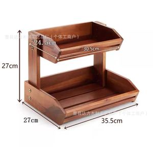 Wooden Double Tier Fruit Basket Storage <b>Rack</b> For <b>Kitchen</b> Food Organization Multifunctional Standing Type - Product Image 3