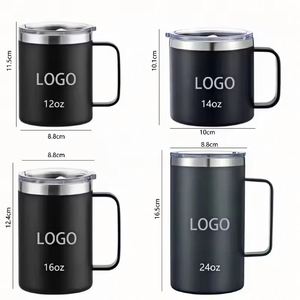 Gobelet isotherme à double paroi de 12 oz avec logo personnalisé, revêtement en poudre, en acier inoxydable, pour le café, le camping, avec couvercle - Product Image 3