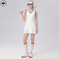 QUMOR Rok Yoga Tanpa Lengan Berleher Tinggi dengan Celana Pendek Terintegrasi Model A-Line untuk Lari, Tenis, Olahraga, Cepat Kering, Bernapas, dan Elastis Empat Arah