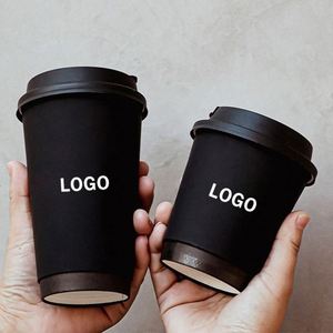 Custom Printing Eco-friendly 8oz 12oz 16oz Biodegradable Black Double Wall Paper <b>Cup</b> Juice Milk Tea Coffee Paper <b>Cup</b> with Lid - Product Image 1