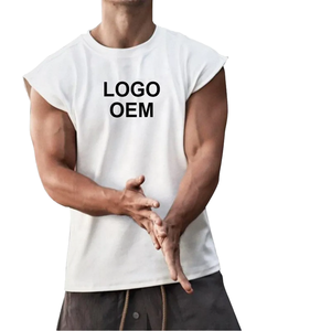 Logo personnalisé insigne respirant 100% coton écologique Vintage Gym lavage à l'acide tricoté décontracté Fitness débardeurs hommes sans manches 3D - Product Image 4