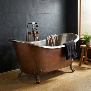 Bañera de Cobre con Patas, Bañera Ovalada Independiente, Acabado Antiguo, Bañera Metálica para Casa u Hotel - Product Image 1