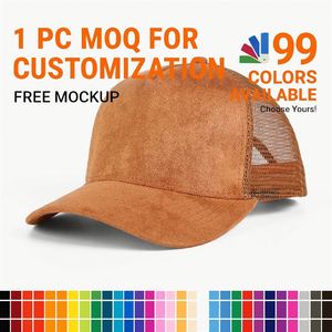 5 panneaux haut de gamme en daim maille casquette de baseball Logo brodé casquette de camionneur hommes et femmes couleur pure tout assorti respirant - Product Image 1