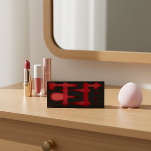 Ensemble d'éponges à maquillage de couleur rouge avec étui noir pour application faciale - Product Image 3