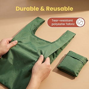 Eco-Friendly Reusable Made of Polyester Fiber Material <b>Foldable</b> Grocery Custom Logo Folding Shopping <b>Bag</b> - Product Image 4