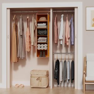 6-<b>Shelf</b> Hanging Closet Organizer 33x15x85cm Foldable Storage <b>Shelves</b> For Bedroom Clothing Organizer With 2 <b>Hooks</b> - Product Image 4