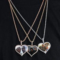Hotsale Personnalisé Zircon Photo Médaillon Pendentif Collier Personnalisé Couples Gravé 45mm Petit Coeur Forme Photo Photo