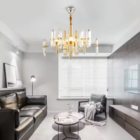 Lustre LED moderne en or nordique avec hauteur réglable et fonction de gradation pour une utilisation intérieure, lustre long en cristal de luxe