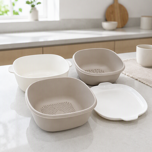 Factory Wholesale Eco-Friendly Modern <b>Plastic</b> Kitchen <b>Colander</b> Set Vegetable Fruit Washing Basket Lid Drain Strainer Storage - Product Image 3