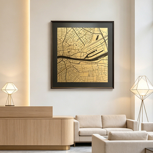 Stampa Metallica Astratta con Cornice, Mappa della Città in Lamina d'Oro, Decorazione Murale per Soggiorno e Hotel, Vendita all'Ingrosso - Product Image 6