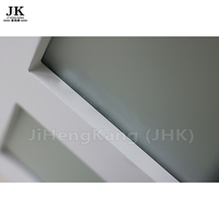 Porte en bois JHK-SK04 avec caméra intégrée et poignées intérieures blanches, porte vitrée à 4 panneaux pour usage en parc