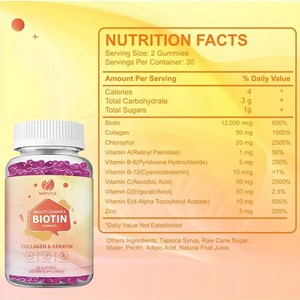 Local US Stock Biotin Gummies <b>Max</b> <b>Strength</b> Biotin 12000mcg Biotin Ccollagen Keratin Gummie for Hair Skin Nails 3 in 1 Gummy - Product Image 3