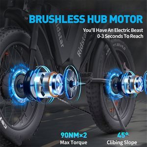 Ridstar Q20 Pro 20 ''eBike มอเตอร์คู่52V 40AH ยางหน้ากว้างจักรยานไฟฟ้าวิบากสำหรับผู้ใหญ่ - Product Image 3