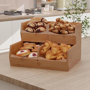 Portaspezie da <span class=keywords><strong>Cucina</strong></span> in Legno Massello a Più Livelli, Cesto Portaoggetti a Doppio Strato <span class=keywords><strong>per</strong></span> Frutta, Verdura e Snack da Soggiorno - Product Image 2