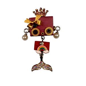 Handgemaakte Punk Robot Hanger Houten Hoofd Lichaam Zeemeermin Staart Sleutelhanger Metalen Ambacht - Product Image 5