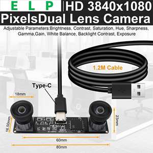 ELP Caméra 3D 4MP 60fps 3840X1080P Synchronisation Module de caméra <span class=keywords><strong>USB</strong></span> stéréo avec double objectif grand angle sans distorsion - Product Image 3
