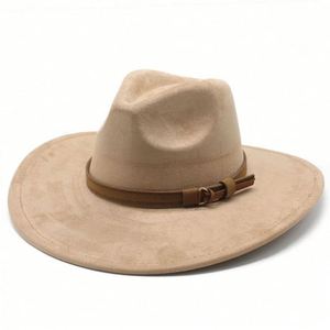 Hot Selling Spring Autumn Fashion Suede Fedora <b>Hat</b> New Women Men Events Women Wide Brim Fedora <b>Hats</b> - Product Image 5
