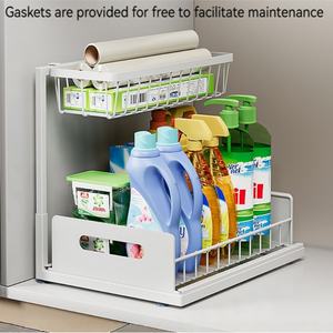 ตัวจัดระเบียบใต้ซิงค์แบบดึงออกได้ รุ่น CB009- 2 ชั้น ไม่ต้องเจาะ พร้อมแผ่นฟิล์ม/แผ่นดูดสุญญากาศ  ตัวเลือกสี - Product Image 3