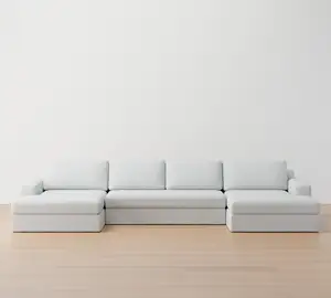 Europese U-Vorm Design Sofa Woonkamer Meubels Vierkante Arm Dubbele Chaise Sectionele Stoffen Sofa