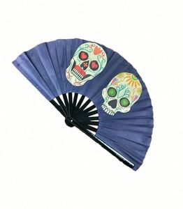Customized Black Hand Held Bamboo Hand Fan with Fabric Logo Personalized Big Folding Bamboo Crafts - Product Image 3