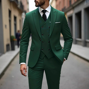Traje de hombre de doble botonadura, conjunto de 3 piezas, corte ajustado, blazer, chaleco y pantalón, para negocios, boda, novio, esmoquin - Product Image 2