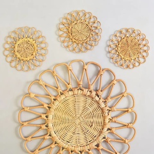 Handmade Brown Round Rattan Charger <b>Plate</b> with Floral Design Artisan <b>Mats</b> & Pads for Elegant Dining Experience - Product Image 6