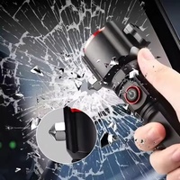 Linterna de Emergencia para Auto, Luz Estroboscópica Roja y Azul de Advertencia, Martillo de Seguridad, Rompeventanas, Cortador de Cinturón de Seguridad, Recargable por USB, con Zoom