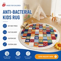 Tapis rond moderne et coloré à motif damier pour enfants, tapis circulaire mignon à motif d'éléphant, tapis de jeu antidérapant pour chambre d'enfant
