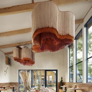 Creative Color Blocked Multi Layered Waterfall Ceiling <b>Light</b> With Geometric Hand Woven Tassels For Living Room Bedroom - Product Image 3