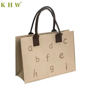 Customized Logo Women Handbag Eco Friendly Advertising Gift Felt Tote Bag Color Stitching Blank Felt Shopping Bag For Girls