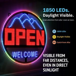 <b>LED</b> Open <b>Sign</b> 16x16 Round Ultra Bright With Timer App Remote Control Welcome Display For Bar Office Promotion - Product Image 2