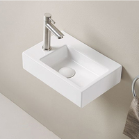 Petit lavabo ovale en porcelaine pour salle de bain, à montage mural, avec trop-plein, lavabo d'angle à un trou, en céramique, matériau pierre, comptoir