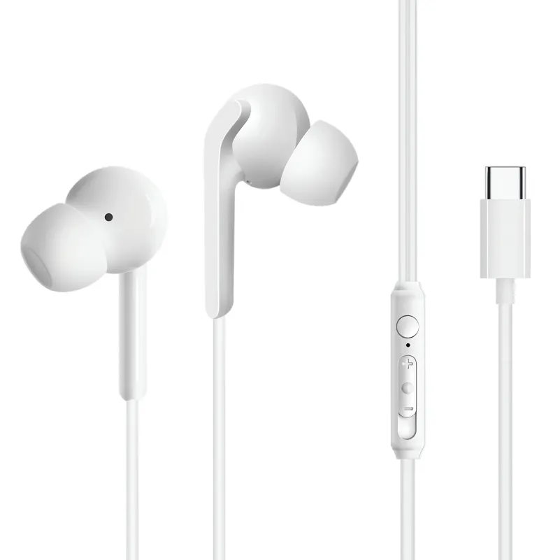 Fone de ouvido com interface tipo C com fio suporta iPhone 15, Huawei, Xiaomi, OPPO, OnePlus, Samsung e iPads