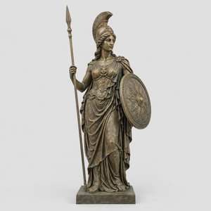 Sculpture personnalisée en résine de déesse guerrière en bronze, statue féminine classique avec lance et bouclier, résistante à la corrosion, pour décoration de jardin et de fêtes - Product Image 1