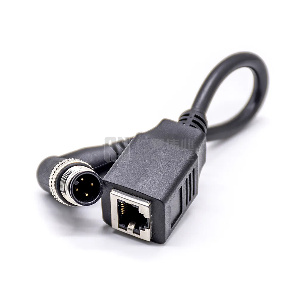 M12 D Coded Male To RJ45 Circular Waterproof IP67 Industrial Electric Accessories Jack Moulding PVC Ethernet Cable