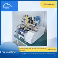 Machine d'étiquetage semi-automatique pour bouteilles rondes à double face avec positionnement pour petites bouteilles