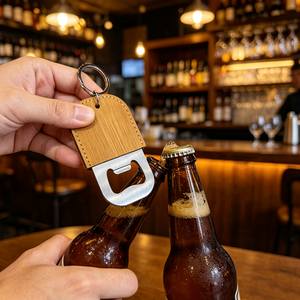 Llavero Abridor de Botellas de Cuero Sintético Grabable con Láser, Abridor de Cerveza de Acero Inoxidable, Llavero en Blanco para Recuerdos de Boda o Regalos Promocionales - Product Image 5