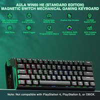 Teclado Gaming Magnético con Cable AULA WIN60 HE, Intercambiable en Caliente, Frecuencia de Sondeo de 8000 Hz, Modo de Activación Ajustable, Disparo Rápido, RGB