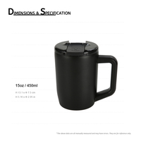 Gobelet à café isotherme à double paroi en acier inoxydable 18/8 de 15 oz avec couvercle anti-fuite et poignée ergonomique portable