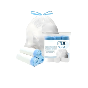 Huamaohengchun8 Gallon Trash Bags Drawstring,63 Count White Trash Bags Unscented for Bathroom Bedroom Office <b>Kitchen</b> - Product Image 1